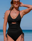 Black Ribbed Sexy Cutout One Piece Swimsuit