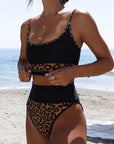 Black Leapard Print Contrast High Waist Bikini Set