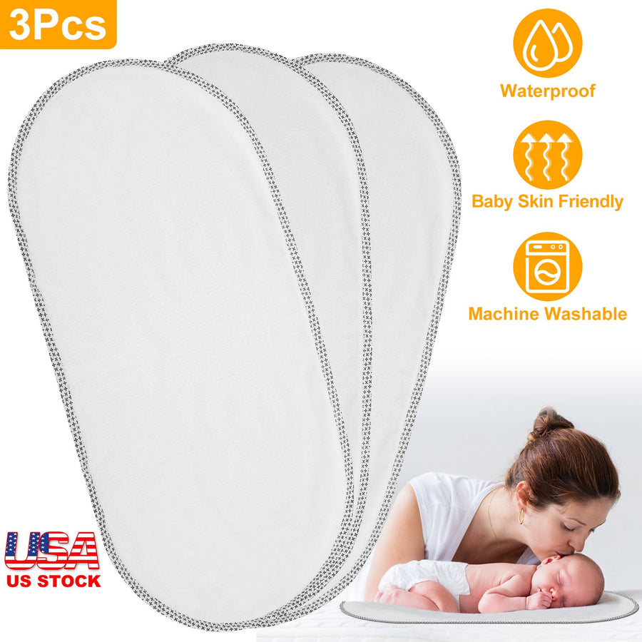 3Pcs Waterproof Changing Pad Liners Washable Reusable Changing Pad Cover Liners Cotton Surface Bassinet Changing Pad For Baby