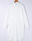 White Stylish Striped Button Up Long Sleeve Swimsuit Size Cover Up Salt White