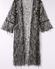 White Sequin Sheer Casual Open Front Cover Up