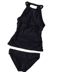 Black Cutout Mesh Ruched Tankini Swimsuit