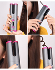 Cordless Rechargeable Auto Rotating Hair Curler With LED Display