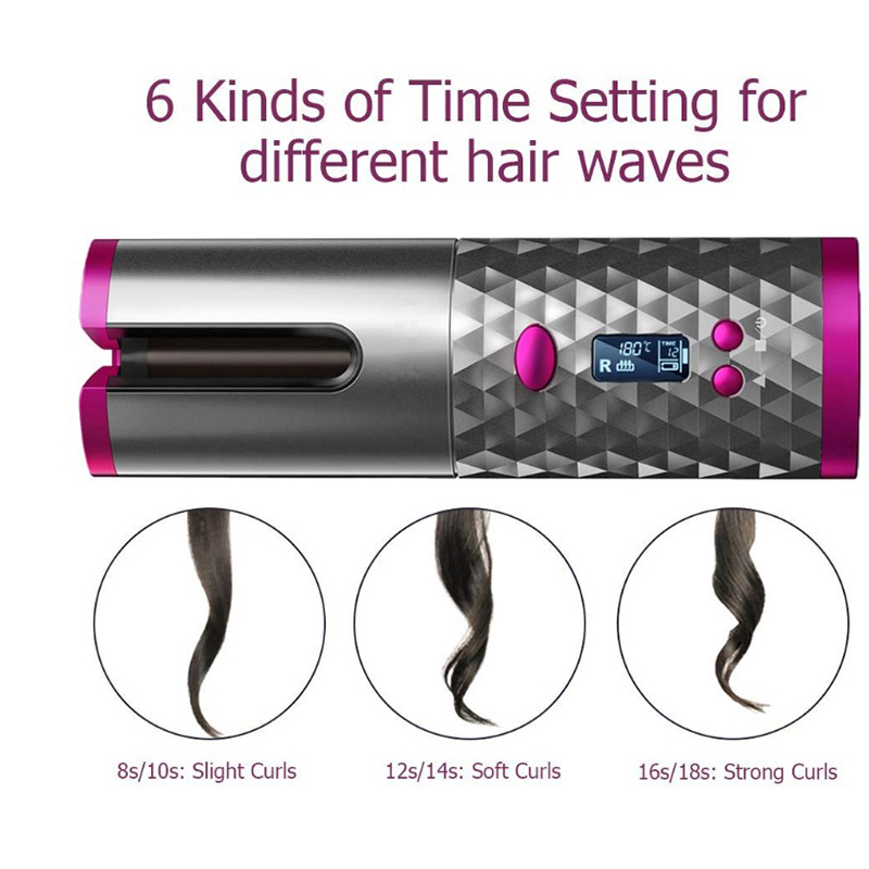 Cordless Rechargeable Auto Rotating Hair Curler With LED Display