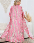 Women's Pink Bohemian Tie Dye Oversize Long Kimono Sleeve Shift Loose Kimonos Cardigan Blouses