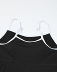 Black Sporty Ribbed Spaghetti Straps One Piece Swimdress