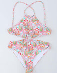 Multicolor Floral Print Lace Up Backless Monokini  Stylish Swimwear for Beach and Pool