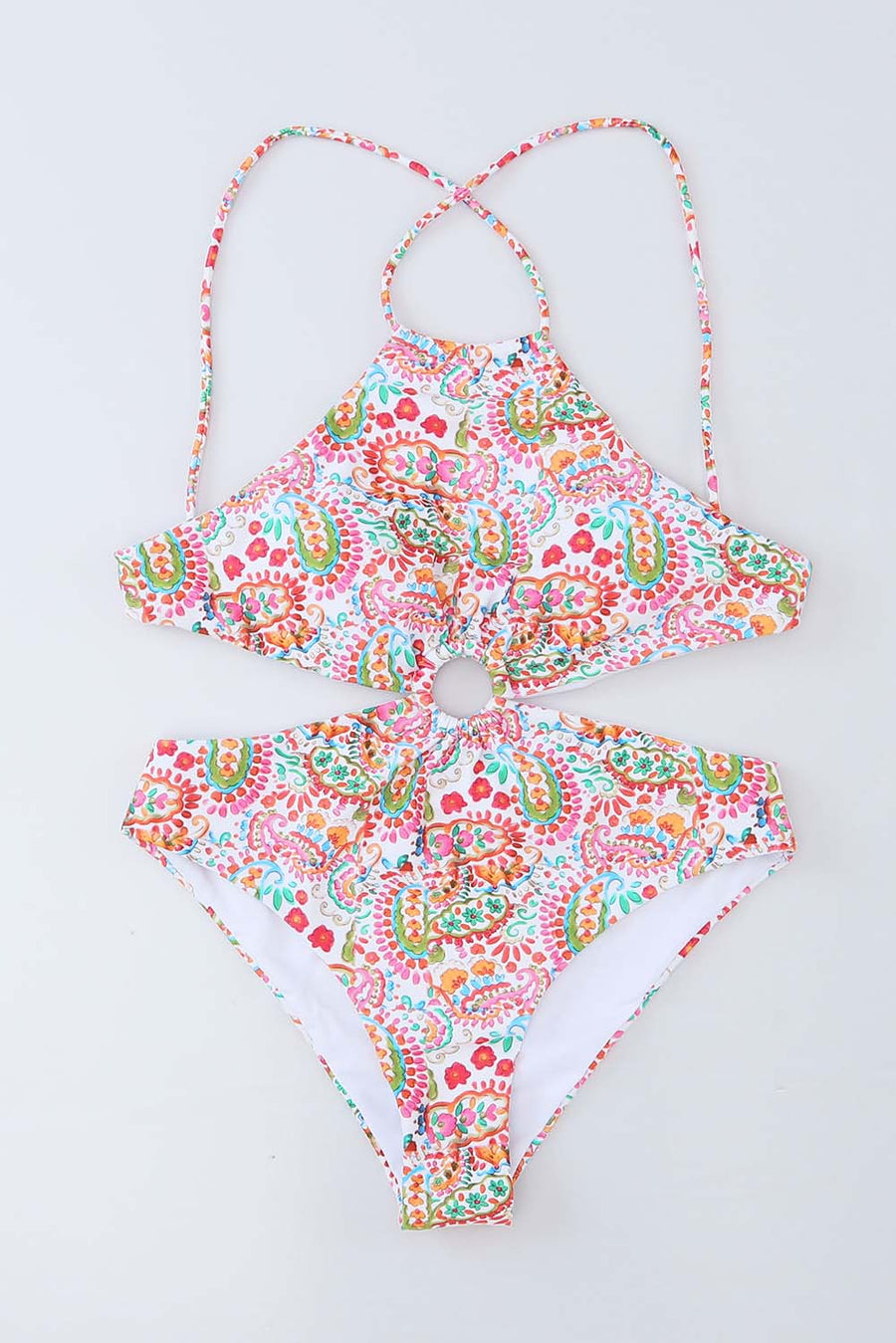 Multicolor Floral Print Lace Up Backless Monokini  Stylish Swimwear for Beach and Pool