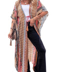 Women's Pink Boho Print Tassel Tie Duster Cover-up Summer Bathing Suits