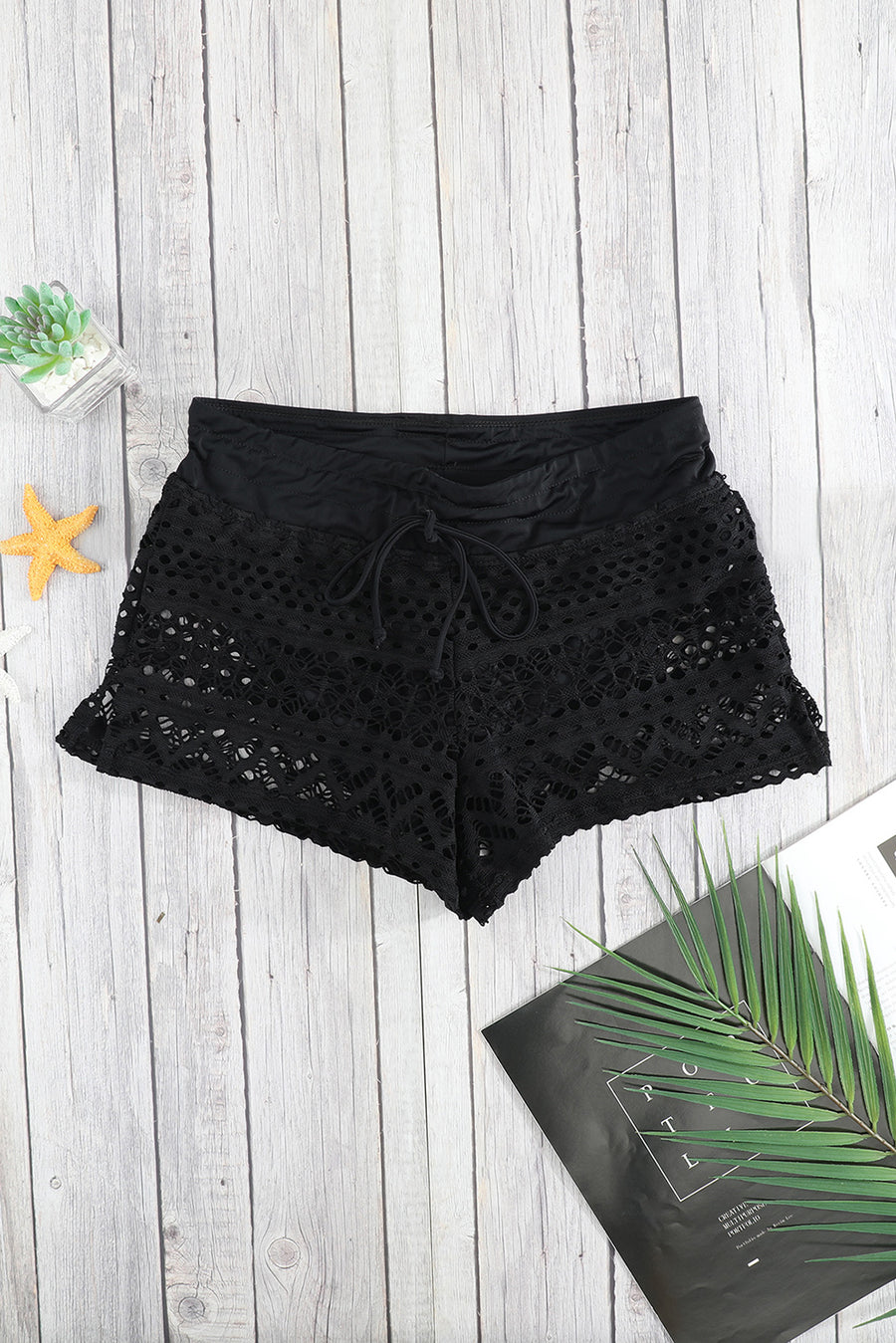 Black Sexy Crochet Drawstring Cut Out Bikini Bottom