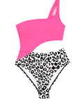 Rose Leopard Patchwork Asymmetric One Piece Swimsuit