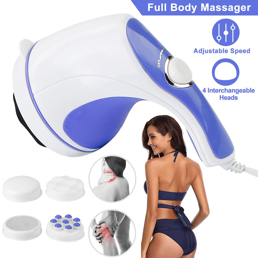 Electric Handheld Body Massager Full Body Vibrating Massager w/ 4 Interchangeable Massager Head w/ Mesh Cover