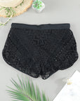 Black Hollow Out Lace Overlay Swim Shorts