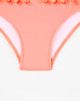 Pink Mesh Contrast Pom Details High Waisted Bikini Swimsuit