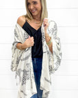 White Cheetah Print Loose Fit Open Front Kimono