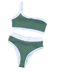 Green Ribbed One Shoulder High Waisted Bikini Swimsuit