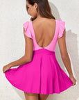 Bright Pink Cut Out Ruffle Crossed One Piece Swimdress