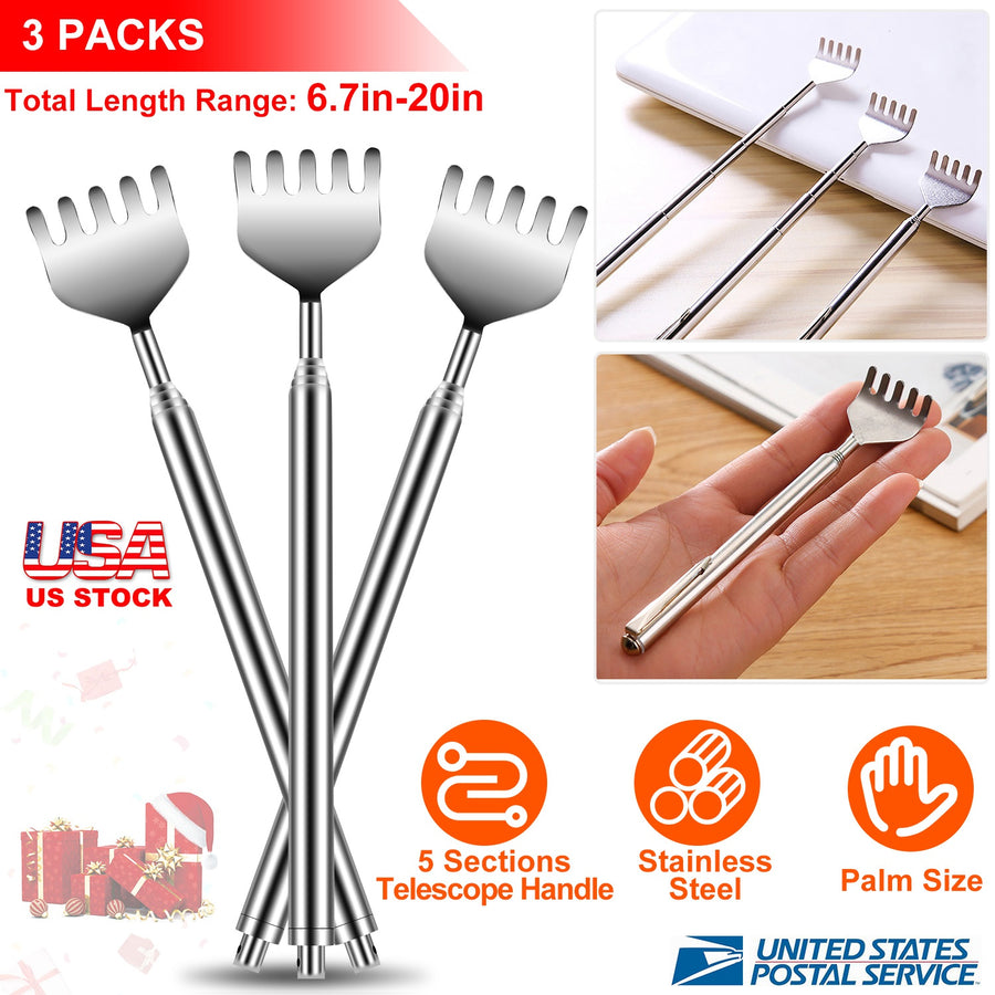 3pcs 20" Telescopic Back Scratcher Stainless Steel Extendable Bear Eagle Claw Massager