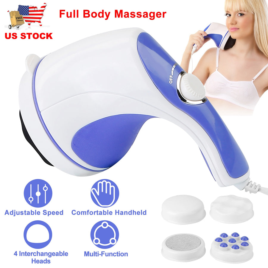 Electric Handheld Body Massager Full Body Vibrating Massager w/ 4 Interchangeable Massager Head w/ Mesh Cover