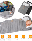 Unisex Baby Knit Swaddle Blanket Infant Nest Swaddle Newborn Cozy Fleece Nursery Sleeping Bag Wraps w/ Buttons