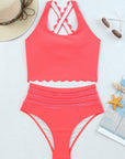 Pink Scalloped Sleeveless High Waisted Two Piece Swimsuit