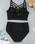 Black Strappy Neck Detail High Waist Swimsuit