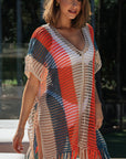 Multicolor Striped Tassel Crochet V Neck Beach Cover Up Perfect Poolside Companion