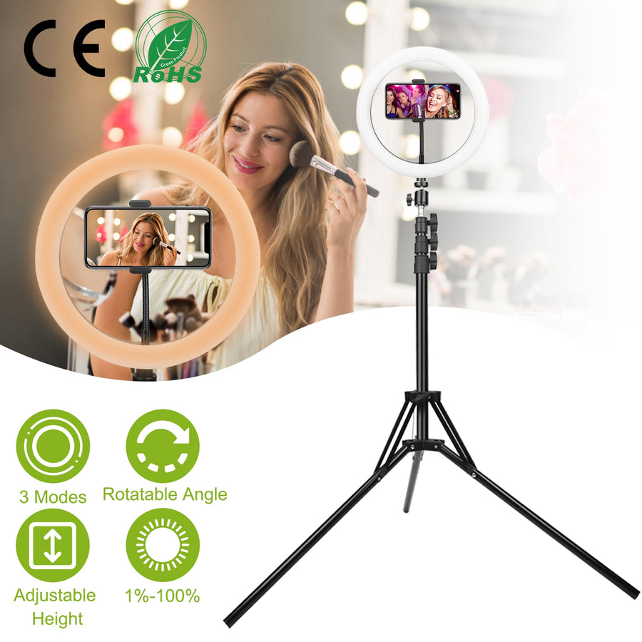 10in LED Selfie Ring Light Dimmable 120 LEDs Makeup Ring Lights w/ Adjustable Tripod Stand Cell Phone Holder USB Powered For YouTube Video/Live Stream