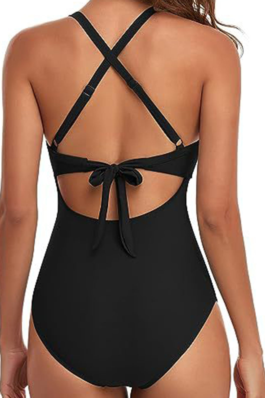 Black Leopard Print V Neck Colorblock One Piece Swimsuit