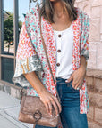 Multicolor Floral Print Boho Bell Sleeve Open Front Cover Up