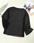 Black Pompom Mesh Long Sleeve Side Split Beach Cover Up