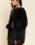 Black Fishnet Hollow-out Long Sleeve Beach Cover up