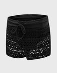 Black Sexy Crochet Drawstring Cut Out Bikini Bottom