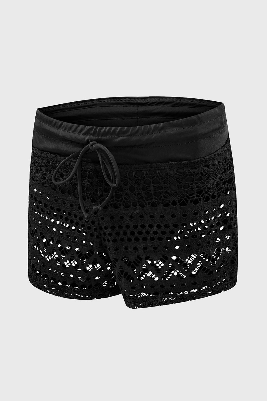 Black Sexy Crochet Drawstring Cut Out Bikini Bottom