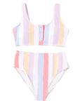 Striped Print Padded Snap Button Two Piece Swimsuit Bikini Sets | SW433557-19