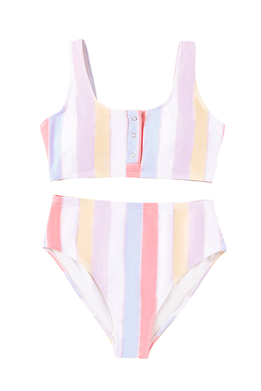 Striped Print Padded Snap Button Two Piece Swimsuit Bikini Sets | SW433557-19