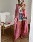 Women's Pink Bohemian Tie Dye Oversize Long Kimono Sleeve Shift Loose Kimonos Cardigan Blouses