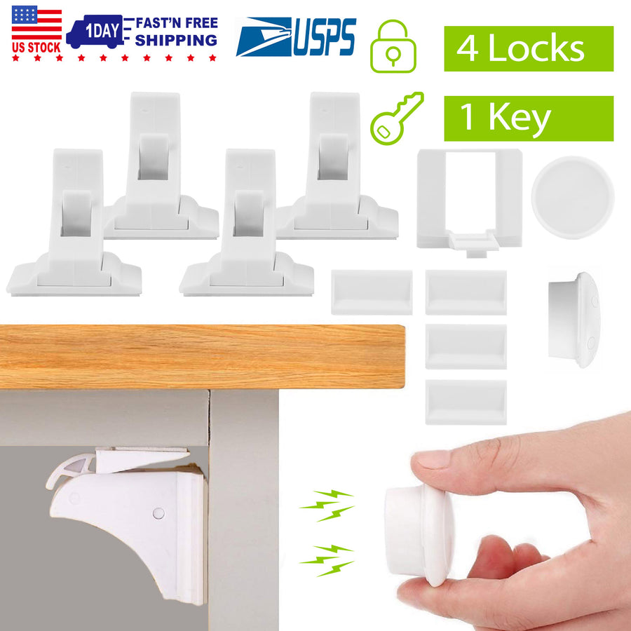 4Pcs Magnetic Cabinet Locks Child Safety Drawer Locks Adhesive Baby Proof Cabinets Latches Kit