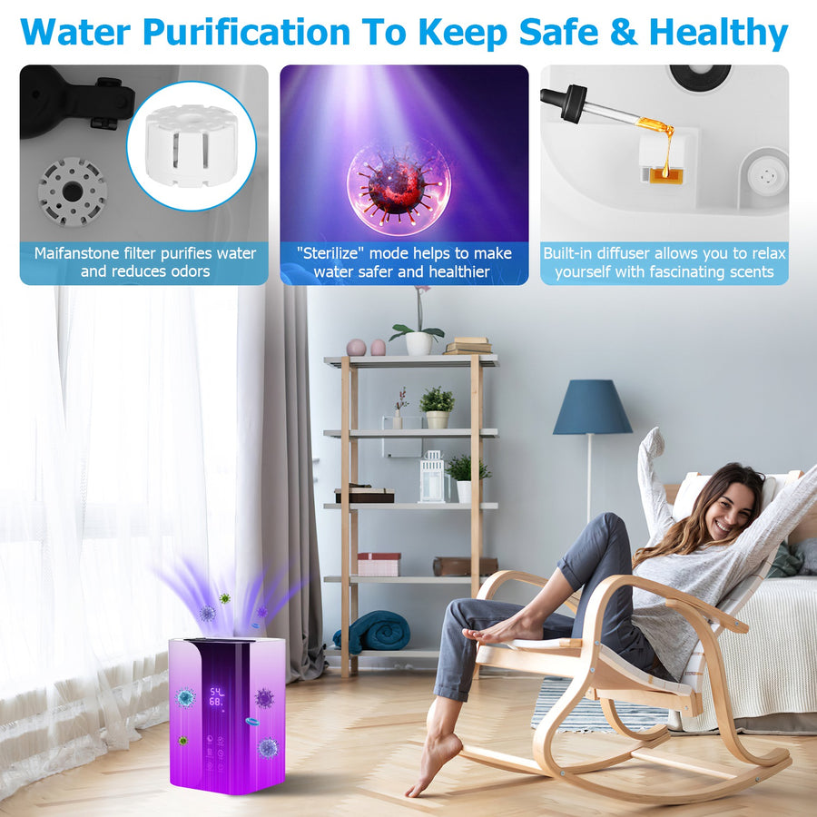 5L/1.32Gal Humidifiers Top Fill Cool Mist Humidifier with Essential Oils Diffuser Filter 360° Rotatable Outlet Nozzle 1-8 Hours Timer 1-3 Level Mist 4