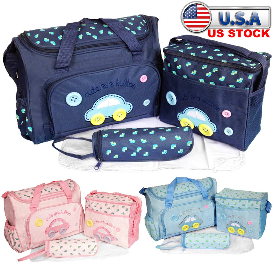 4Pcs Diaper Bag Tote Set Baby Napping Changing Bag Shoulder Mummy Bag with Diaper Changing Pad