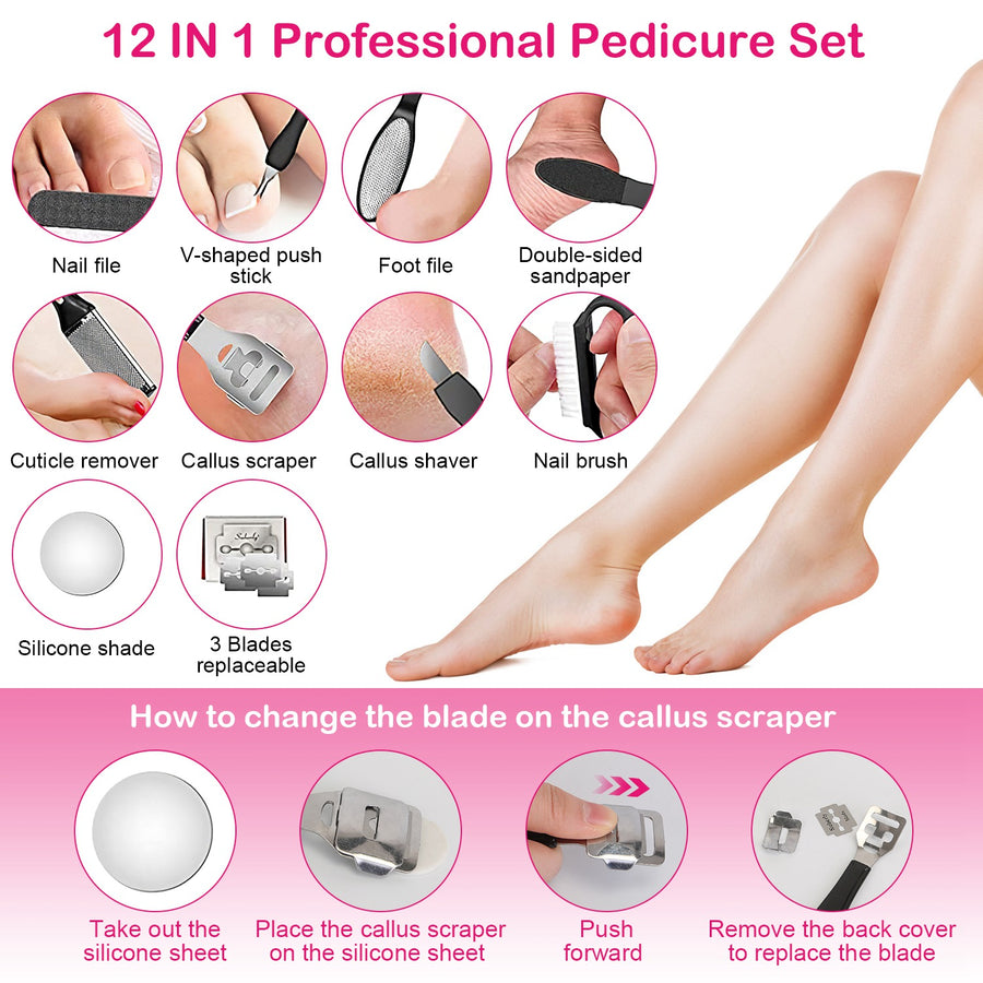 Electric Foot Callus Remover Foot Grinder Rechargeable Foot File Dead Skin Pedicure Machine w/ 3 Roller Heads 2 Speeds 18 in 1 Foot Care Tool