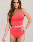 Pink Scalloped Sleeveless High Waisted Two Piece Swimsuit