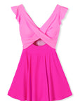 Bright Pink Cut Out Ruffle Crossed One Piece Swimdress