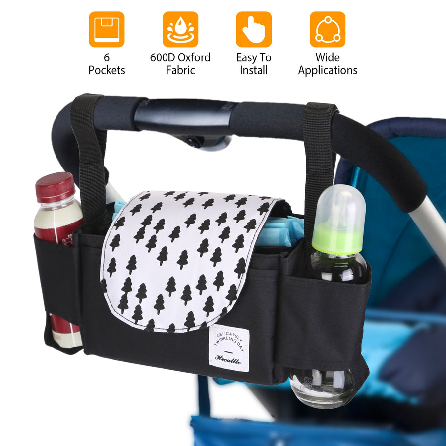 Stroller Organizer Bag 6 Pockets Baby Trolley Bag with Cup Holder for Paper Tissue Diaper Phone Snacks Baby Cream