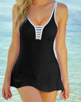 Black Strappy V Neck Backless One Piece Swimdress