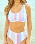 Striped Print Padded Snap Button Two Piece Swimsuit Bikini Sets | SW433557-19