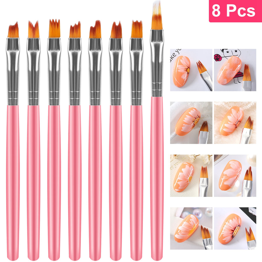 8PCS Nail Art Brush 3D Bloom Flower Painting Pen Set UV Gel Flower Drawing Manicure Nail Art Polish Brush For Professional Salon and Home DIY