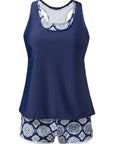 Dark Blue 3pcs Beach Sporty Racerback Tankini Swimsuit- Free Shipping