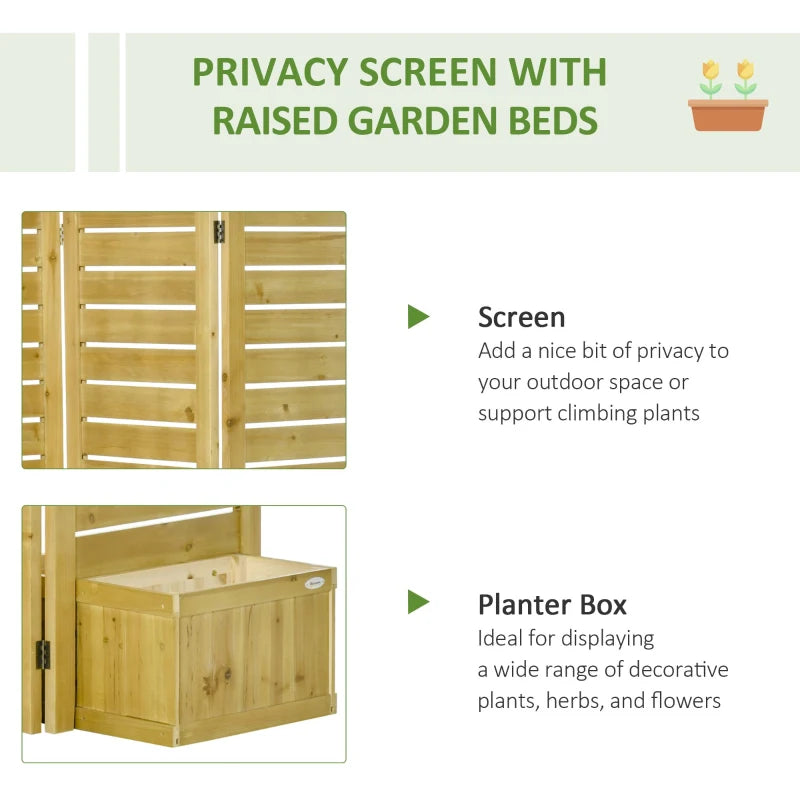 Outsunny Outdoor Privacy Screen Wood Privacy Panel with 4 Planter Boxes, Raised Bed with 3 Panels, Drainage Holes