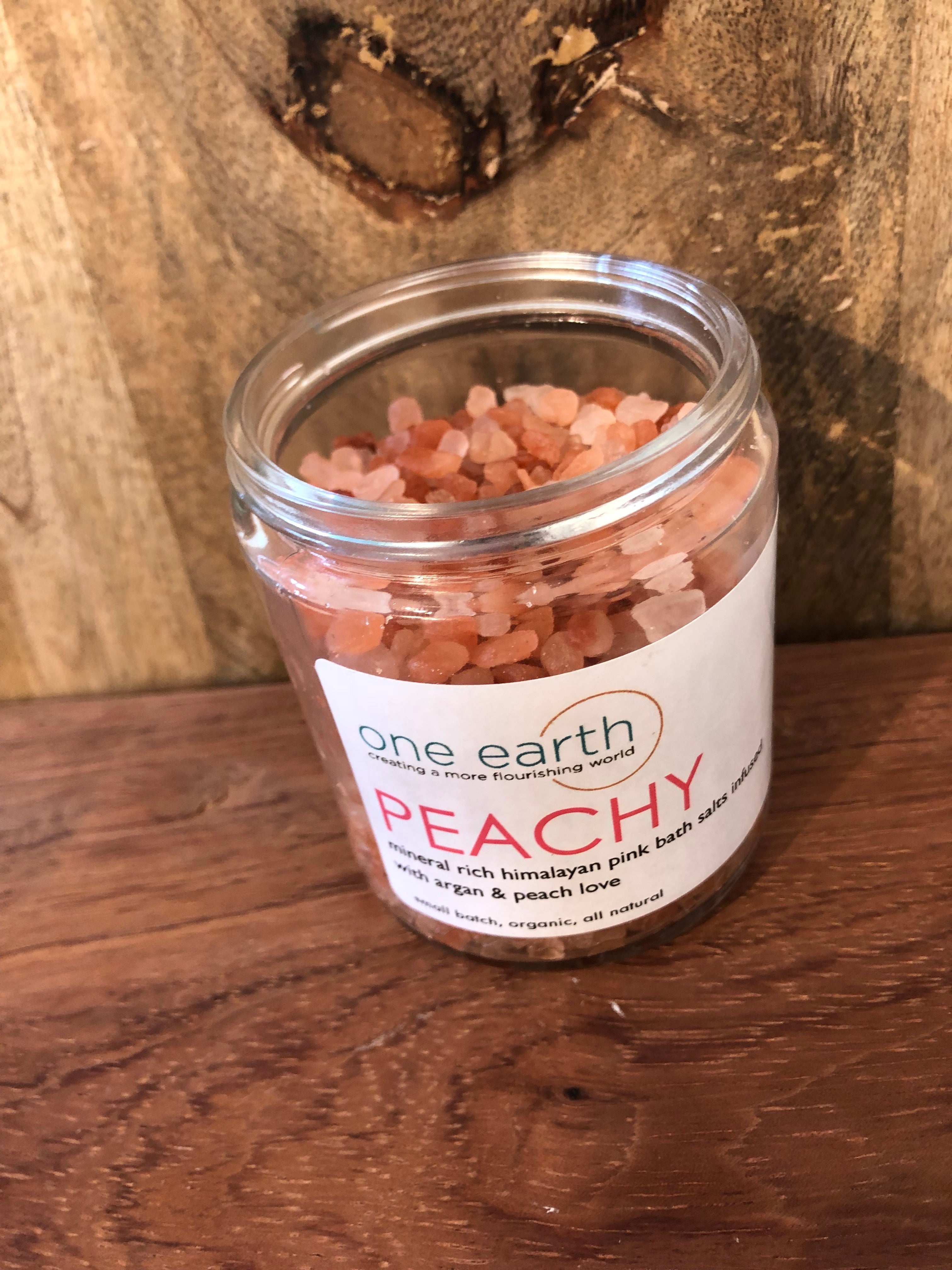 Argan Oil Bath Salt Soak – Peach + Vanilla Aromatherapy Blend with Himalayan Pink Salt & Essential Oils, 8 oz